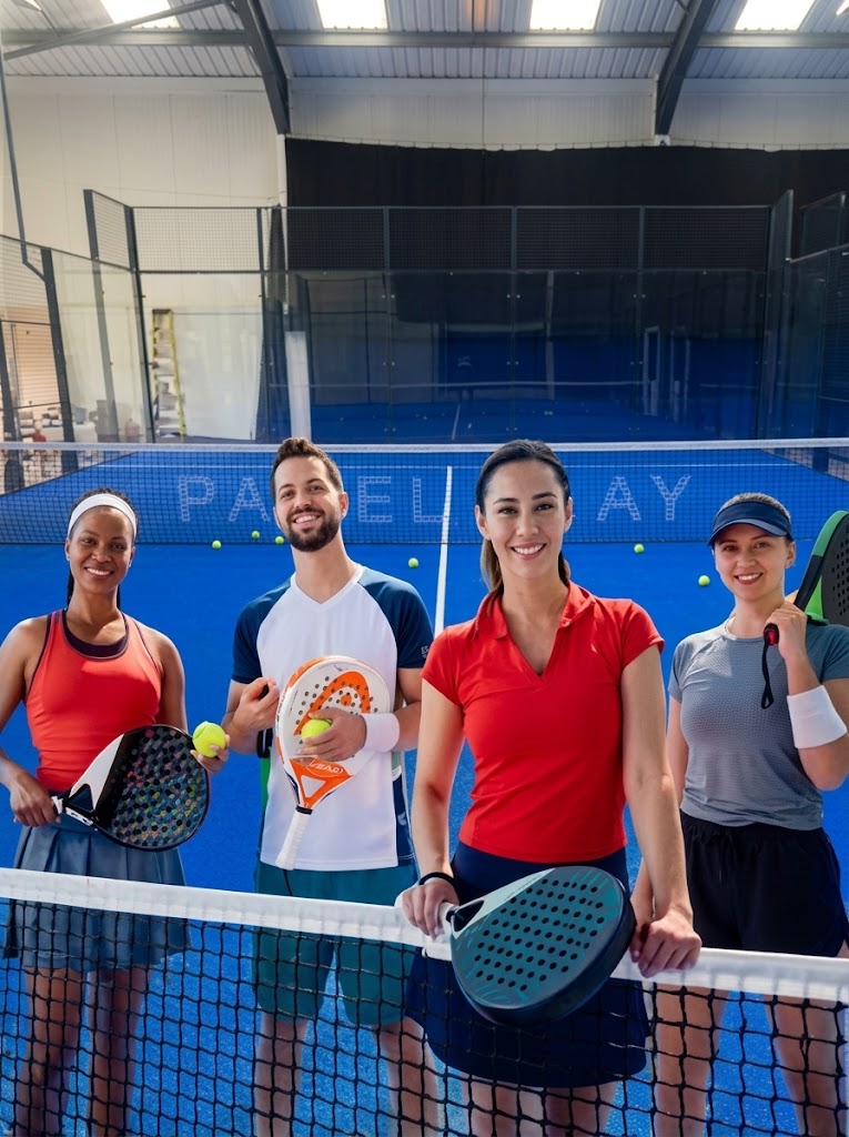 Players enjoying a social padel game at Padel Play UK in North London